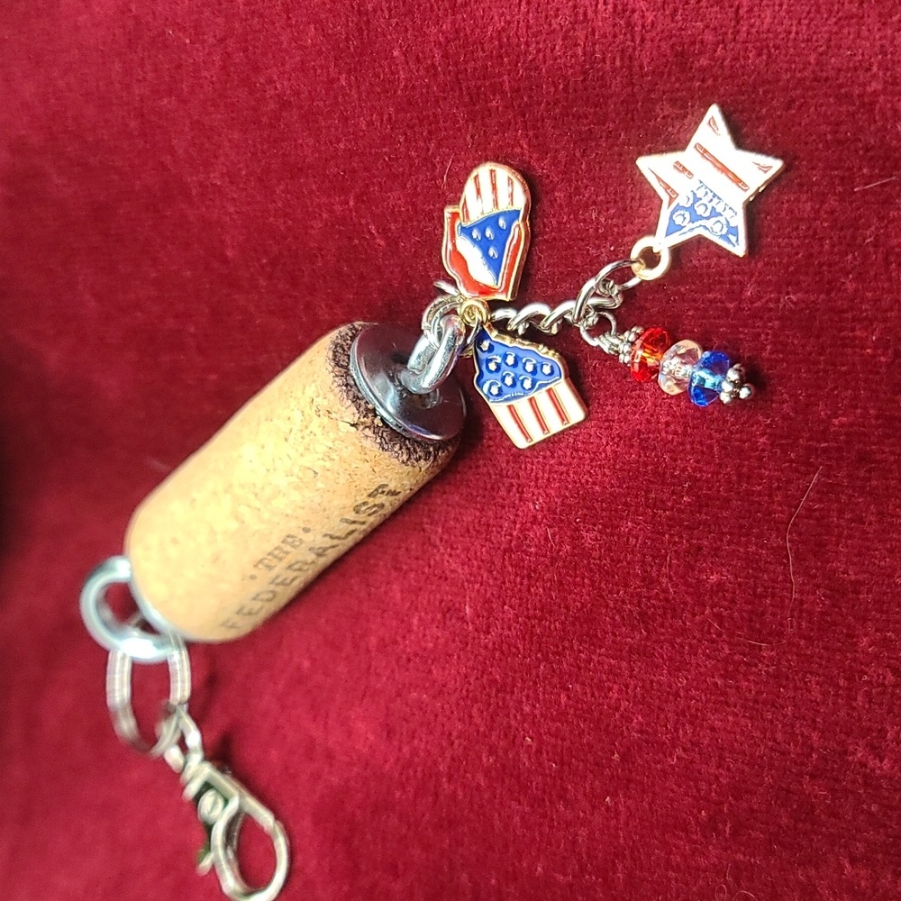PATRIOTIC Wine Cork Key Chain - Purse Charm - Upcycled